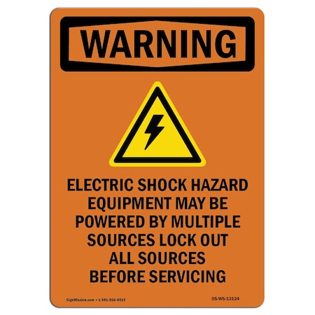 Signmission Safety Sign, OSHA WARNING, 14" Height, Rigid Plastic, Electric Shock Hazard, Portrait OS-WS-P-1014-V-13124